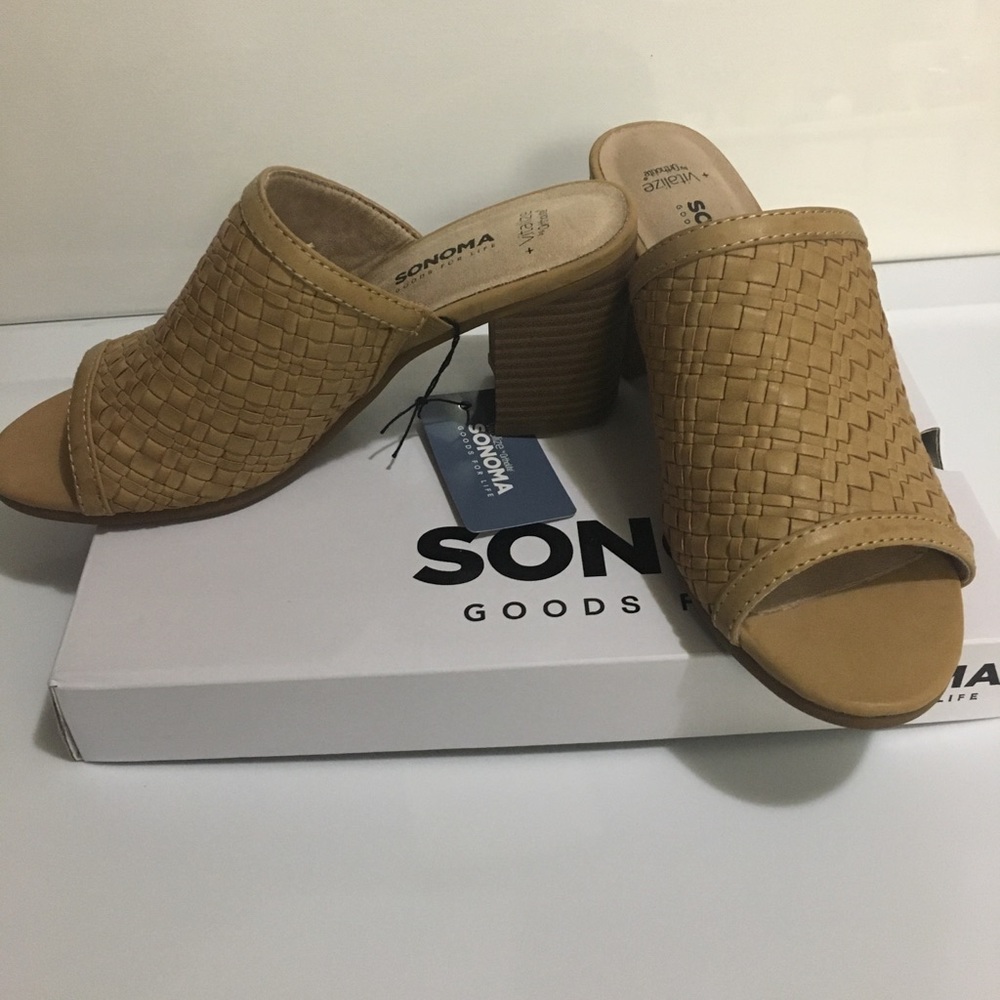 Sonoma Woven Tan Open-Toe Block Heel Sandal - Picture 6 of 13